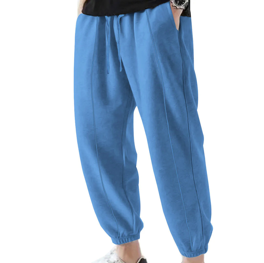 Solid color plus-size men's casual pants, loose lace-up pants